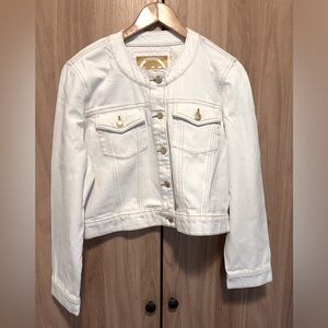 Michael Kors white&gold collarless jeans jacket